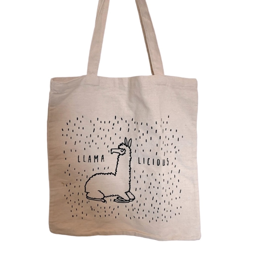 Llama-Licious Cute Canvas Tote  Bag Cream Print Llama Lovers Carry on